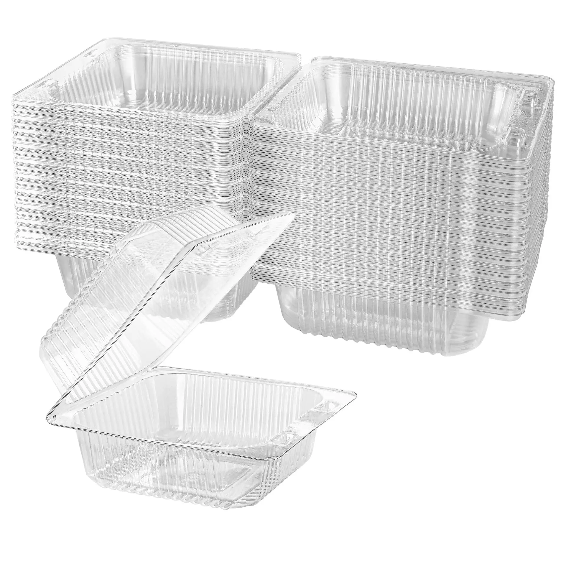 50 Count Clear Plastic Hinged Take Out Containers Clamshell Takeout Tray Food Clamshell Containers Outside Diameter for Dessert, Snacksetc, Cakes Slice, Cookies, Salads Bakeware