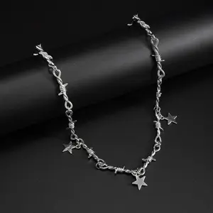 Five-pointed star thorn necklace silver length adjustable star clavicle chain daily match