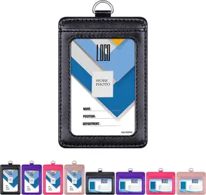 Badge Holder, Wisdompro School Supply 2-Sided PU Leather College ID Badge Card Holder Wallet Case with 1 Clear ID Window and 1 Credit Card Slot and 22 Inch Detachable Neck Lanyard