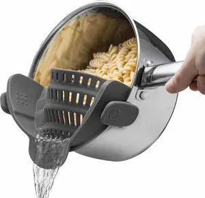 Kitchen Gizmo Snap-On Strainer - Silicone Clip-On Strainer for Pots and Pans - Collapsible Design - Heat Resistant Colander for Vegetables and Noodles - Ideal for Rice, Grains - Grey
