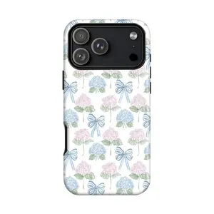 Spring/Summer Hydrangea & Bowknot Dual-Layer Protective Case - A Sturdy and Durable 2-in-1 Case Compatible with iPhone 17/16/15/14/13/12/11 Pro Max/Plus/Pro and Samsung Galaxy S25/S24/S23 Ultra Series - A Stylish and Minimalist Phone Case