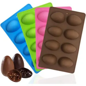 4 Psc Egg   Molds,  8-Hole Egg-Shaped  Baking Mold for Decorating DIY Cakes, Chocolates, Pastries, Muffins, Bread, Ice Cubes, Soap - , Blue, Brown, Green