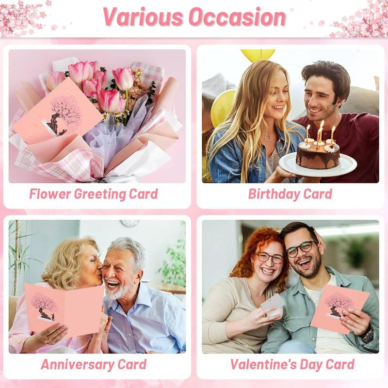 【Valentine’s Day Gift】3D Lovers Under Cherry Blossom Tree Pop-Up Card, Handmade Paper-Cut Greeting Card for Parties, Gifts & Romantic Weddings, Creative 3D Love Valentine’s Card, Holiday Gift