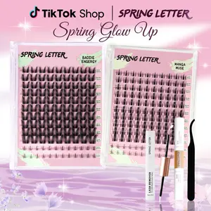 Lash Cluster Kit – Fluffy Wispy Lashes, DIY Eyelash Extension Set, Beginner-Friendly, Long-Lasting Wear Waterproof Bond and Seal Glue Fox Eye Manga Style