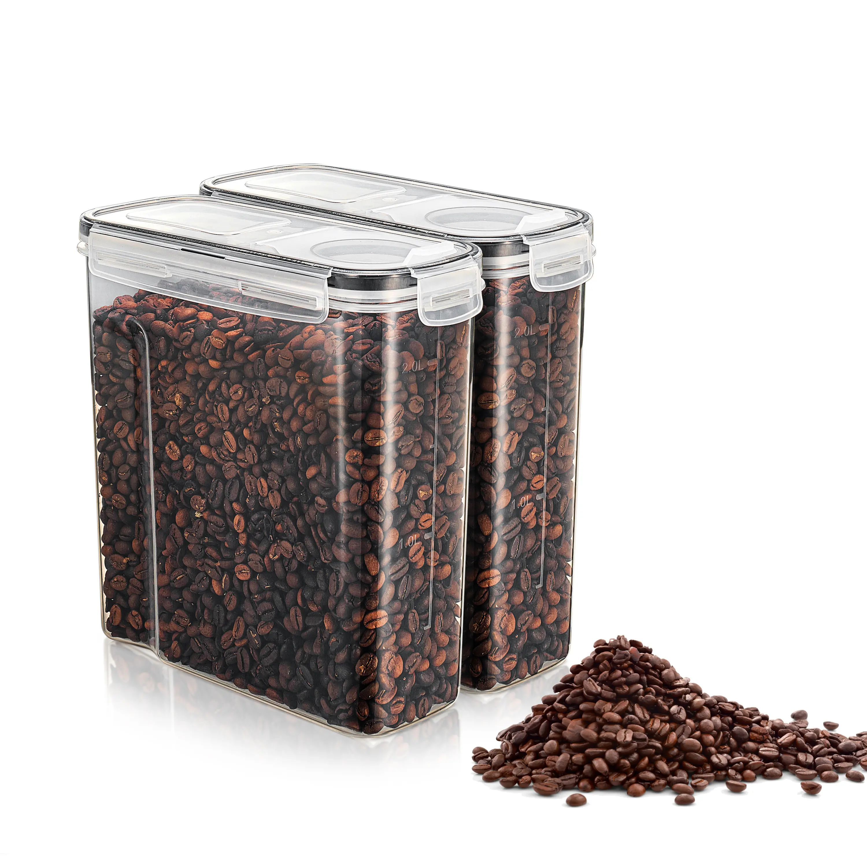 Sorbus 2-Pack (2L) Airtight Coffee Bean Storage Containers with Scale, Leak-Proof Dustproof Lids, Quick-Access Dispensing, Easy-to-Use Transparent Plastic Kitchen Food Preservation Jars