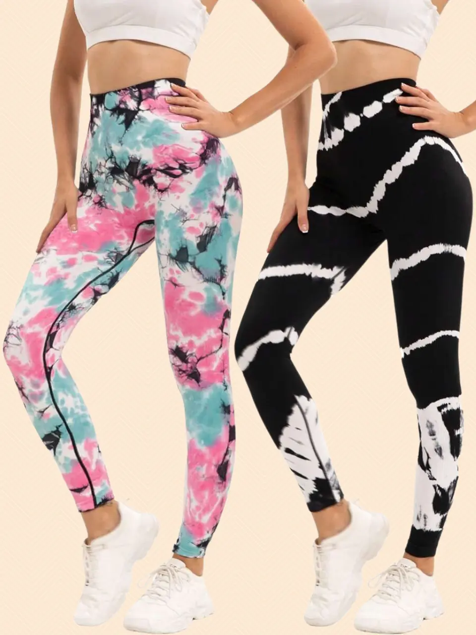 2-Pack Women's Floral Seamless Workout Leggings – High Waist, Tummy Control Yoga Pants for Fitness & Gym