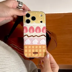 Plaid Strawberry Cake Phone Case for Apple, Fits iPhone 17 Pro Max, 16 Pro Max, 15 Pro Max, 14 Pro, 13, Fashionable Women's Case