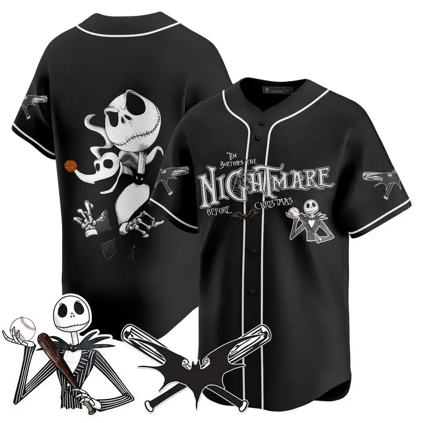 Jack Baseball Jersey, Nightmare Before Jersey Shirt, Ske.llington Baseball Shirt, Skeleton Shirt, Gothic Horror Movie Apparel, Halloween Gift