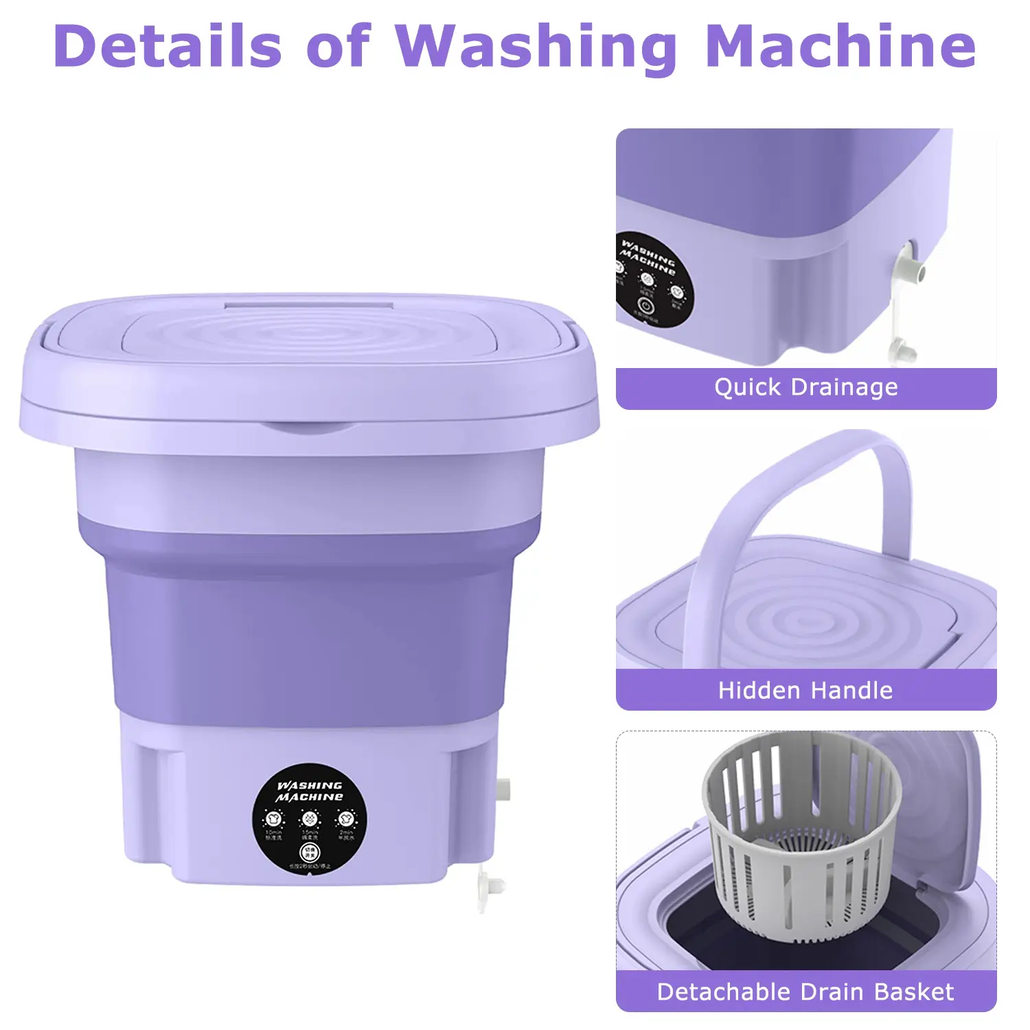 Foldable Mini Washing Machine - 3 Modes Portable Washer with Drain Basket for Underwear, Socks & Baby Clothes Laundrymachine