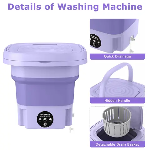 Portable Washing Machine Foldable Mini 3 Modes with Drain Basket for Underwear Socks Baby Clothes Sports Outdoor