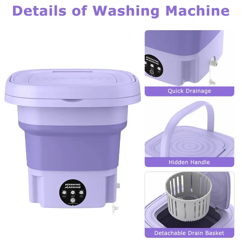 Portable Washing Machine Foldable Mini 3 Modes with Drain Basket for Underwear Socks Baby Clothes Sports Outdoor