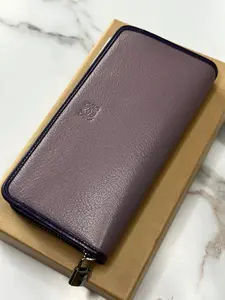Pre-owned Loewe leather Small Leather Goods Anagram continental zip wallet in pebble grained lilac purple leather
