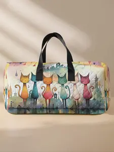 Cat Pattern Travel Bag, Large Capacity Travel Luggage Bag, Portable Overnight Bag, Fashionable Travel Bag, Yoga Training Bag, Crossbody Bag with Shoe Storage, Lightweight Weekender Bag