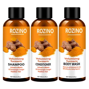 【Five pack 】Rozino Volumizing Turmeric Shampoo Conditioner & Body Wash Set Infused with Biotin for Fuller Healthier Hair Daily Care Routine 3-Piece Set