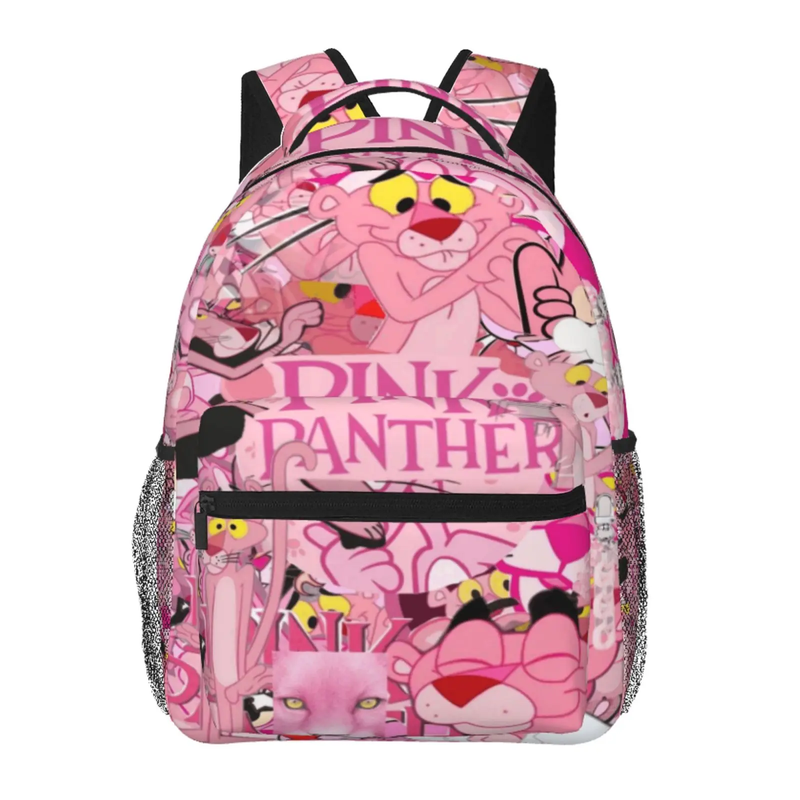 Pink Panther Backpack Water-Resistant Large Capacity Pink Panther Travel Daypack for Camping Campus Events Daily Commute, Cartoon Casual Pink Panther Merch Laptop School Bag for Teens Adults & Gift Giving