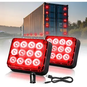 Red Beacon LED Magnetic Trailer Light for Trucks Wireless Trailer Lights for Vehicles, Rechargeable Flashing Square Portable Strobe Tow Lights Magnetic Strobe Lights for Trucks, Car 2PCS 12V