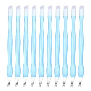 10 Pcs Cuticle Trimmer Pusher Remover, Cuticle Cutter Cuticle Remover Tools Rubber Tip Nail Cleaner Tools Plastic Handle Cuticle Pusher Dead Skin for Fingernails Toenails