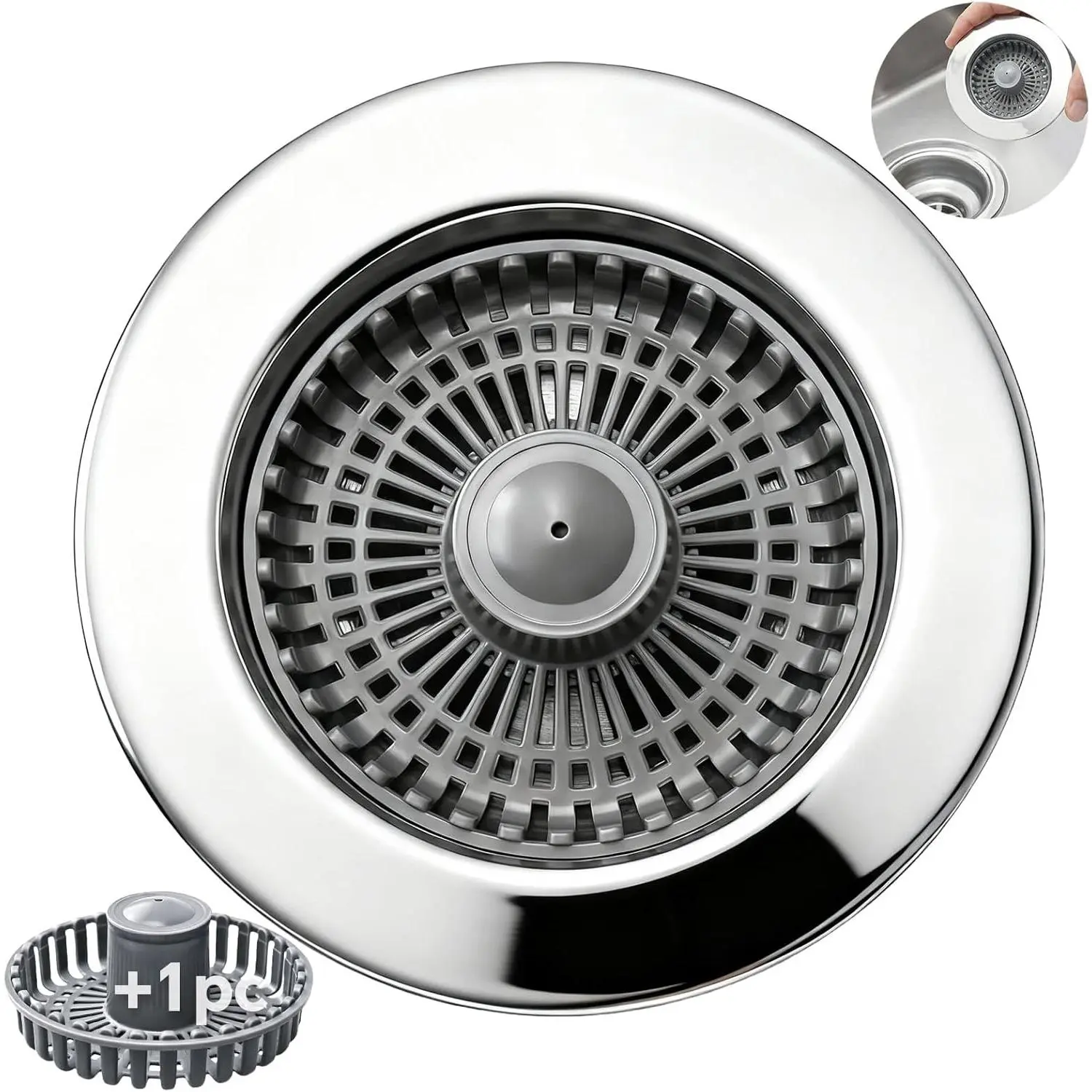 Solid Brass 3-in-1 Kitchen Sink Drain Strainer & Stopper - Kitchen Sink Upgrade, Heavy-Duty Smooth Removable Pop-Up Plug Assembly with 2 Baskets, Anti-Clog Rust-Proof Modern Precision Fit for 3-1/2 in Drains