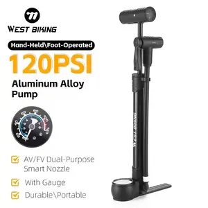 WEST BIKING Portable High Pressure Foot Bicycle Pump 120PSI Bike Hand Pump With Gauge Schrader Presta Valve Bicycle Foot Pump
