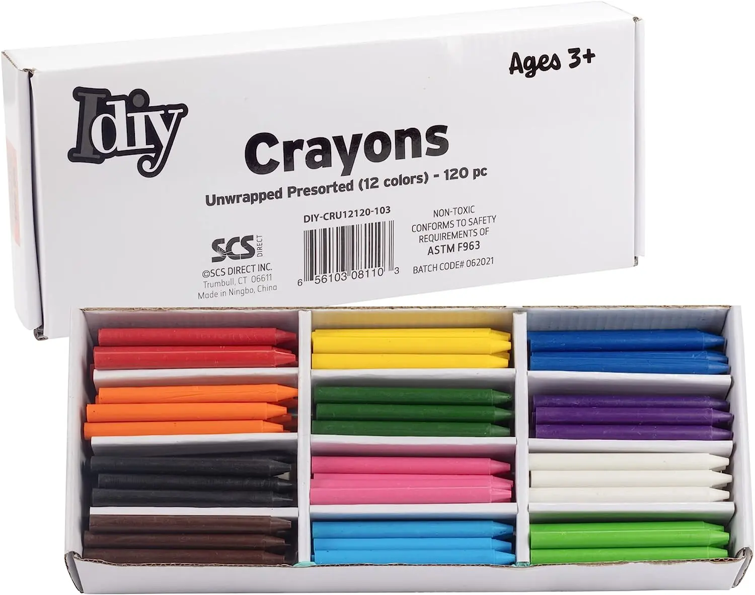 IDIY Unwrapped Bulk Wax Crayons (Pre-sorted 120 ct,12 Colors, 10 Each)-No Paper, ASTM Safety Tested, For Kids, Teachers, Art Classrooms, School Supplies, Melting Drawing Craft Projects,Gift