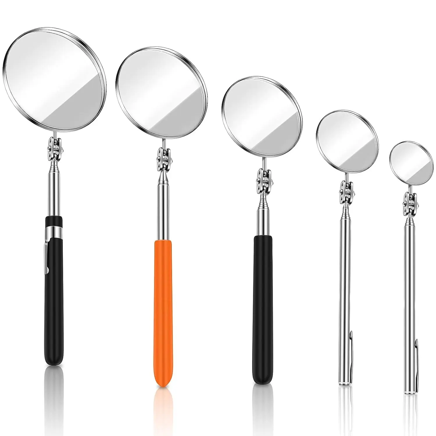 5 Pcs 360 Rotation Adjustable Telescoping Inspection Mirror Set Round Stainless Steel Mirror with Long Handle for Vehicle Check, Eyelash and Mouth Observation Classic Style