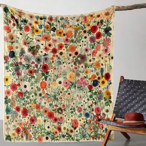Vintage Wildflower Watercolor Flannel Throw Blanket, Ultra Soft Cozy Warm Plush Blanket for Women, Boho Floral Aesthetic Decor for Couch Bedroom, Lightweight All Season Blanket Perfect Gift for Girls Adults Home Decor