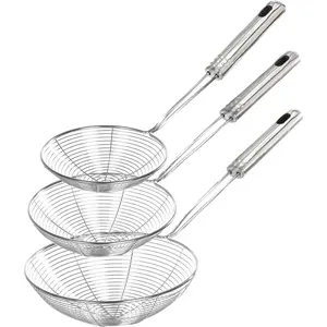 Enhanced Version Stainless Steel Spider Strainer Skimmer Ladle, Set of 3 Sizes Kitchen Strainer Spoon for Cooking and Frying, Pasta Strainer, Food Preparation-32.5cm, 36cm, 38cm