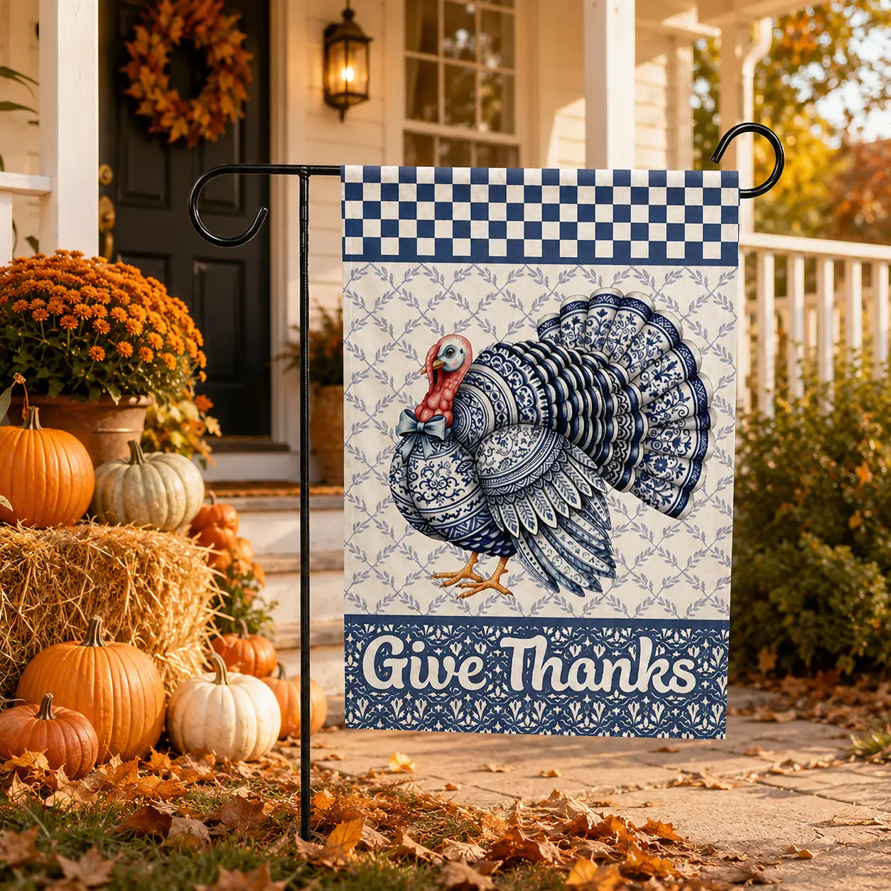 12x18 Inch Thanksgiving Turkey Garden Flag, Double-Sided Give Thanks Fall Yard Flag, Autumn Harvest Outdoor Decor for Garden, Porch, Lawn and Patio