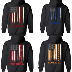 College Team Color American Flag Hoodie – Black, Front Team Logo & Back Flag Print, Custom Your Team, Unisex Pullover for Game Day, 4th of July, Casual Wear for Men & Women