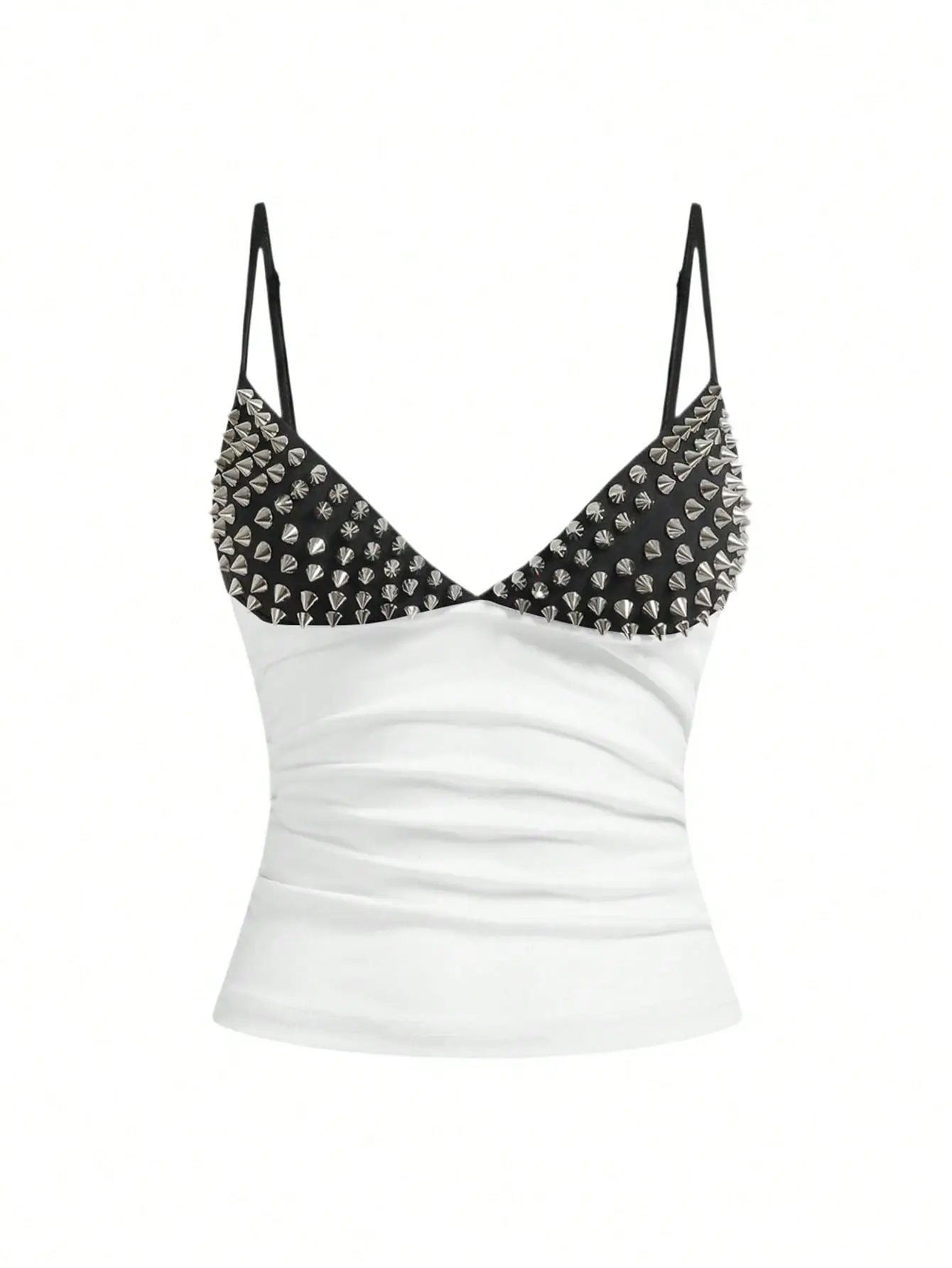LALUZ Grunge Punk Sexy Halloween Dark Punk Rivet Patchwork Women Top Y2K Aesthetic Gothic Edgy Crop Going Out Clubwear Streetwear