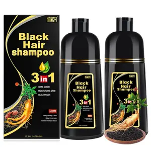 3 in 1 Black Hair Dye Shampoo with Ginseng Extract - Herbal Formula for Gray Coverage & Natural Haircoloring -17.6 FL OZ /500 ML