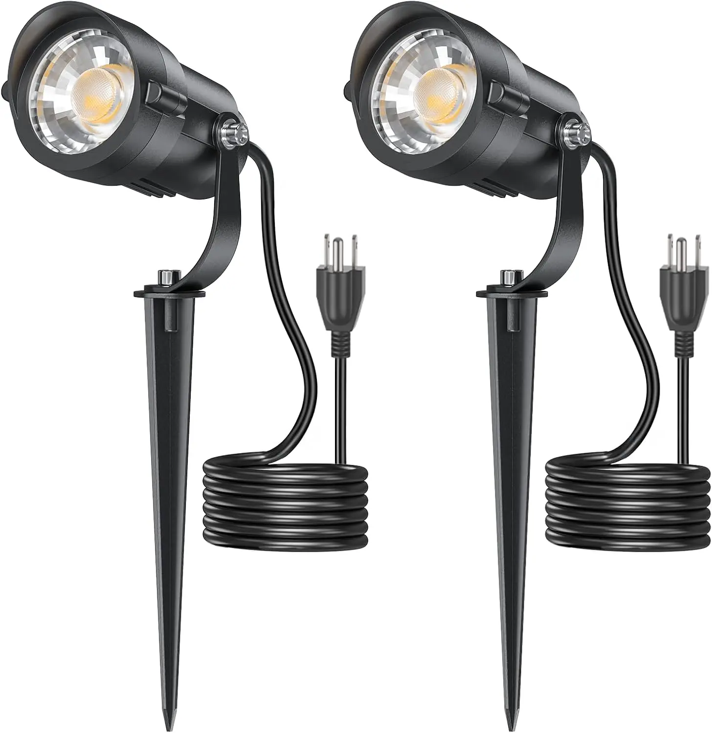 12W Spot Lights Outdoor 110V to 120V Landscape Lighting Waterproof Spotlight with 4.9ft 3-Plug LED Plug in Landscape Lights for Yard Garden Decorations 2900K 2 Pack