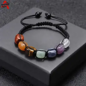 Seven Chakra Natural Stone Bracelet For Men And Women, Healing Crystal Jewelry, Adjustable Cord with Amethyst