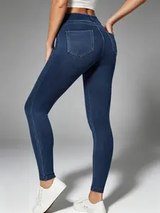 High Waist 4 Way Stretch Skinny Jeggings for Women, 2 Front & 2 Back Real Pockets Elastic Waist Slim Fit Denim Leggings