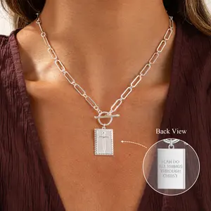 Tewiky&Loyalove&Tewiky Charm Outdoorfun Cross Choker Necklace for Women Gold Layered Chunky Paperclip Chain with Jesus Blessing Engraving Hip Hop Jewelry Unisex Valentine's Day Jewelry Gift