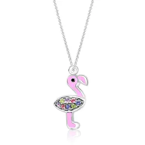 Flamingo Pink Crystal White Gold Palladium Plating Hypoallergenic Kids Necklace