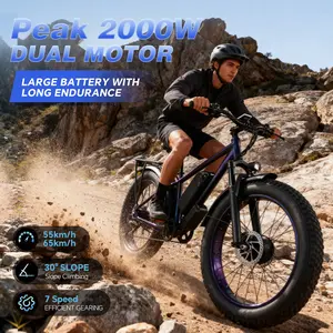 DRIFT.SLIDE 2000W peak power, front and rear dual motor electric bicycle, 65km/h electric light motorcycle, 48V 20.8 Ah UL 2849 detachable battery, 7-speed 26 inch all terrain inflatable tires, preferred for urban commuting and off-road driving