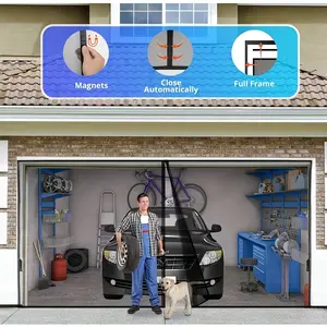 Fiberglass Magnetic Garage Door Screen, Hands-Free Door Curtain for 2-Car Garages, Durable & Efficient Protection