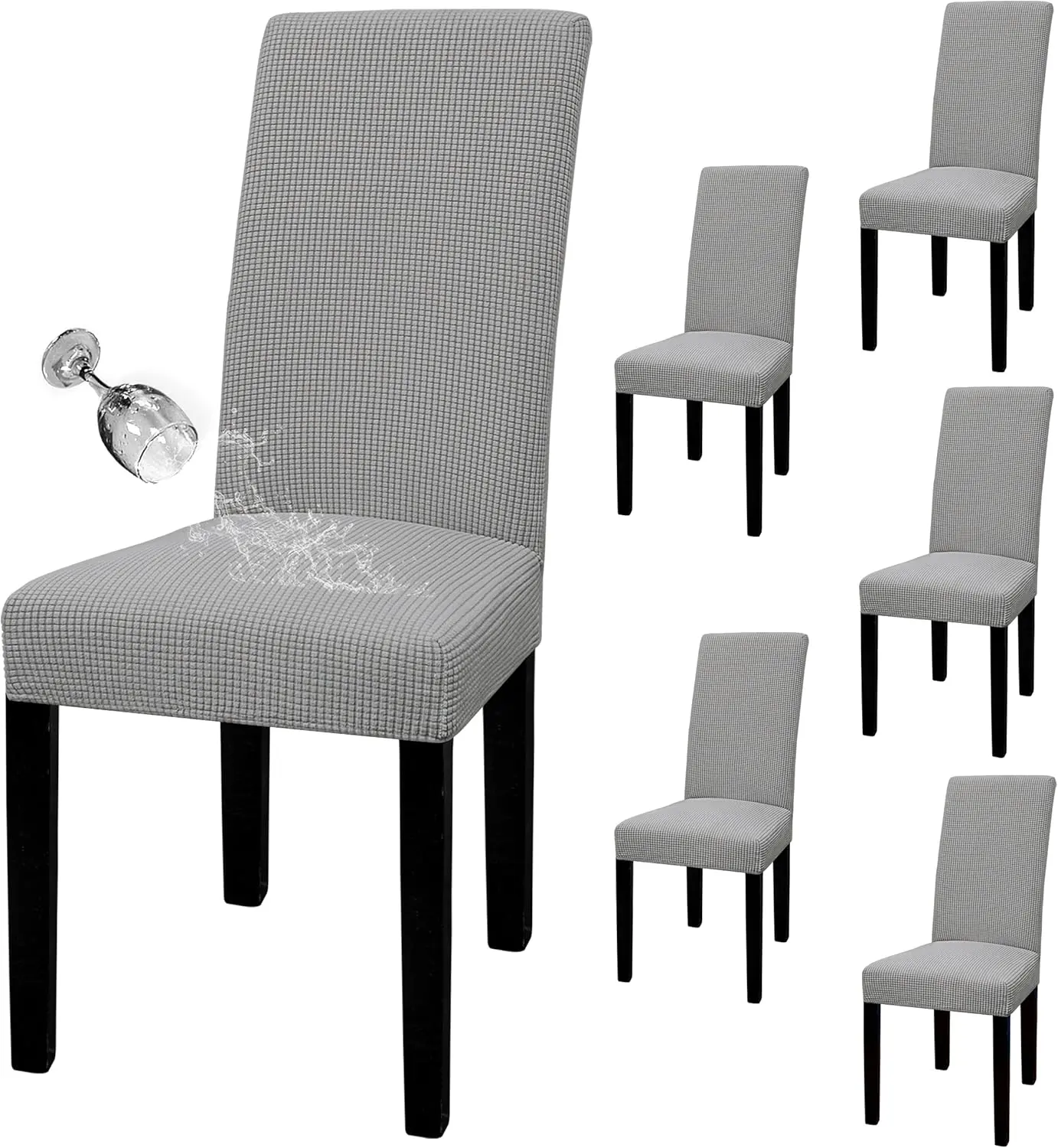 100% Waterproof Dining Room Chair Cover Set of 6, Stretch Parson Chair Slipcover Removable Washable Chair Protector for Home, Restaurant, Banquet (Large, Light Gray)
