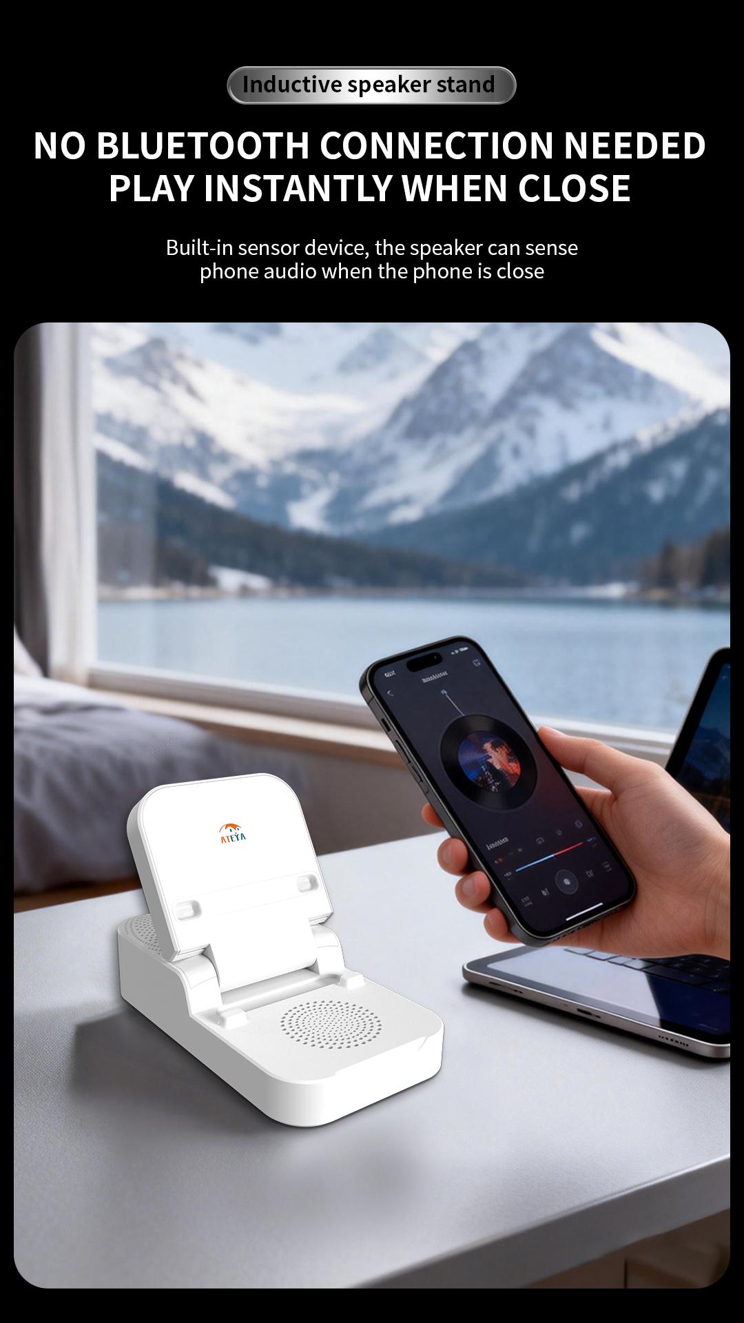 ATEYA Portable Induction speaker | Optional Bluetooth connectivity | Portable Mobile phone holder | Supports connecting two devices simultaneously | Four-in-one speaker.