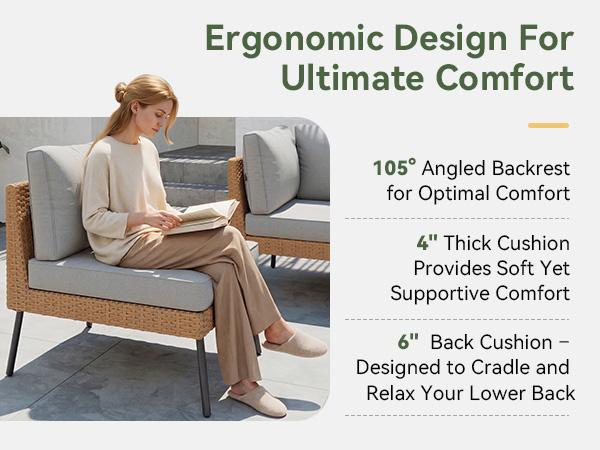 【Ships in 2 Packages】Aoxun Patio Furniture Set, 5 Piece Outdoor Sectional Sofas with Thick Cushion, Wicker Outdoor Patio Furniture Set with Coffee Table for Party, Garden, Backyard,