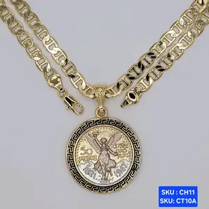 Centenario Pendant 14k color & 3 color Select Pendant Color, chain Mariner link plain 24 inches 6 millimeters Laminated Gold jewerly. Jewelry Necklace SKU CH11 SKU  CT10, CT10A