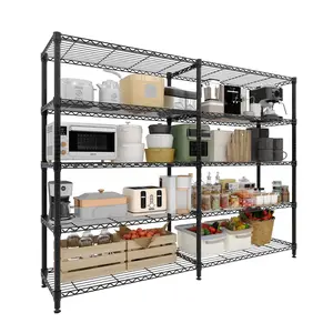 Heavy Duty L-Shaped Metal Wire Storage Shelf, 4-Tier/ 5-Tier Adjustable Commercial Food Service Rack - 1060 lbs Capacity – For Kitchen, Pantry, Garage, Warehouse