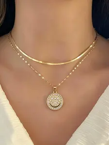 3 Piece Locket Necklace Set, Unique Smile Diamond Pendant, Versatile Daily Wear, Perfect Holiday Gift, Elegant Jewelry Collection