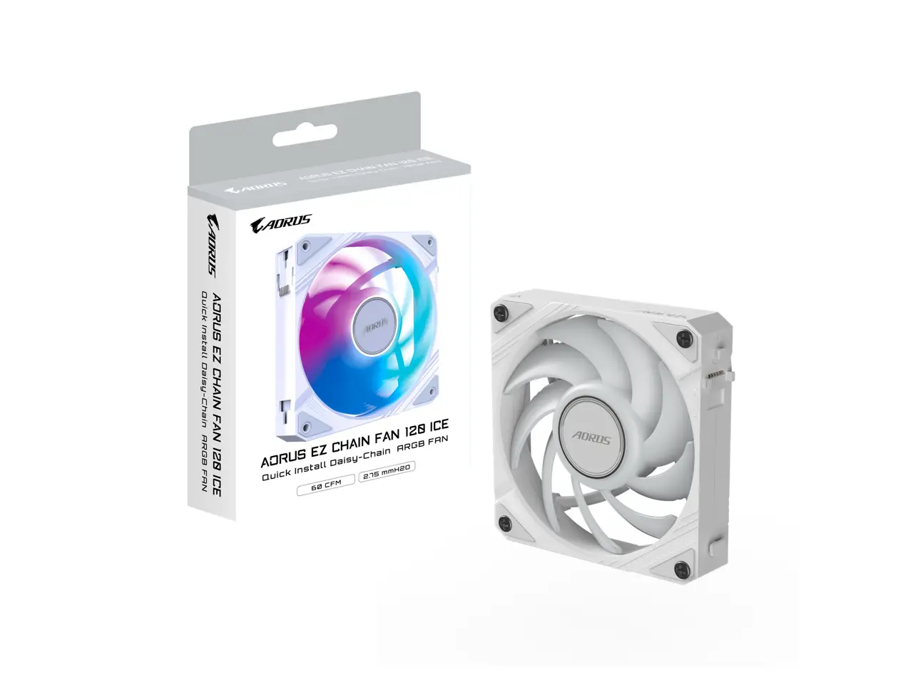 AORUS EZ CHAIN FAN 120 ICE, 120mm Hydro Dynamic Bearing ARGB Computer Case Fan
