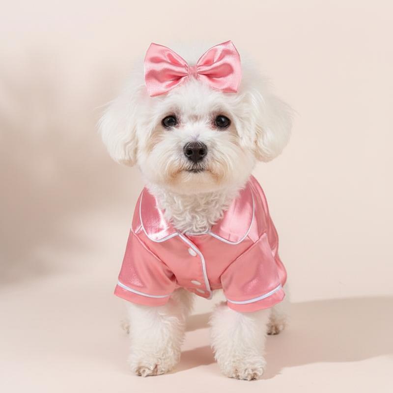 Beautiful Pet pajamas suitable for pets such as Teddy Bears, Bichon Frises, Pomeranians, Poodles, and Bulldogs. Made of comfortable silk, these pajamas include headbands to relieve stress and anxiety.