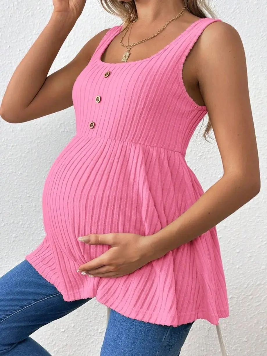 Maternity Loose Fit Ribbed Tank Top - Longline Comfort & Everyday Wear