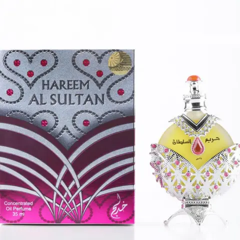 ORIGINAL HAREEM AL SULTAN SILVER OIL CONCENTRATED PERFUME OIL for (women) by KHADLAJ 2 Piece Set (1.18 Ounce Concentrated Perfume Oil + Free 20ml EDP Tester by Khadlaj) LIMITED EDITION Jasmine Cosmetic
