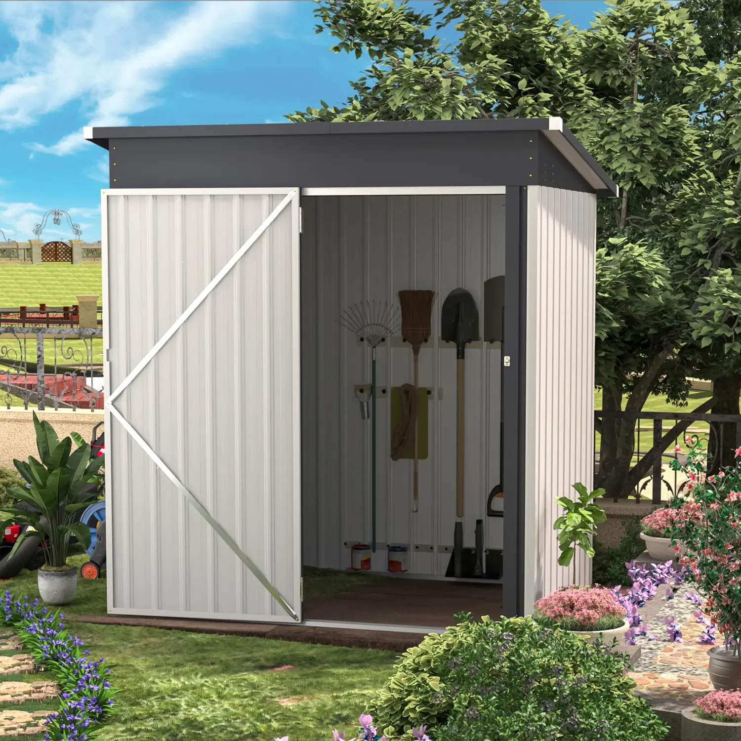 5'x3' Metal Outdoor Storage Shed - 16.6 sq. ft. Lockable Garden Shed for Backyard, Patio & Tool Organization 5'x3' Metal Outdoor Storage Shed - 16.6 sq. ft. Lockable Garden Shed for Backyard, Patio & Tool Organization