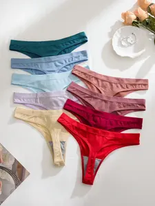 9pcs/Pack Comfortable Seamless Thong Panties, Casual Series